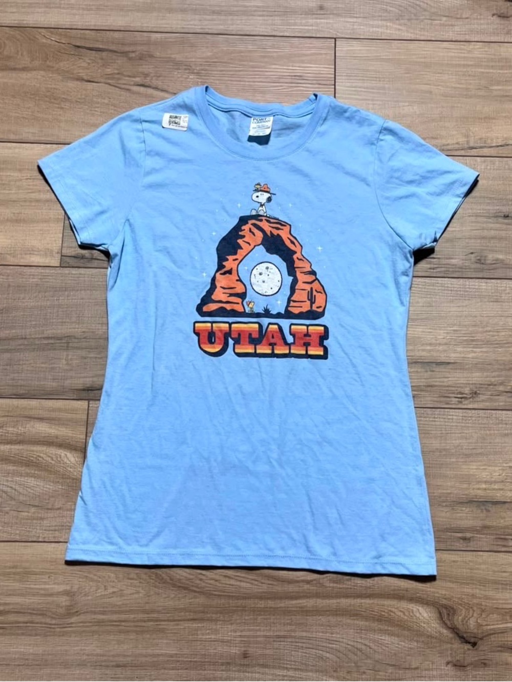 Port & Company Womens Ring Spun Snoopy Utah Arch Short Sleeve Tee Size XS Blue